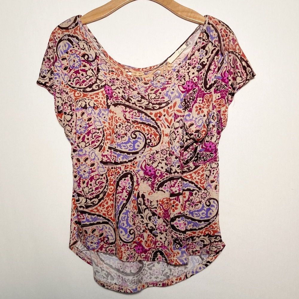 Lush Multicolor Paisley Blouse Womens Size‎ Medium Lace Back Cutouts Boho Y2K